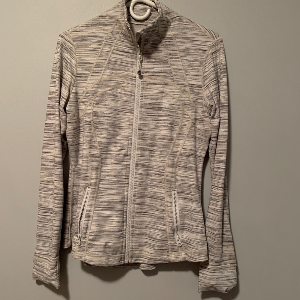 Lululemon white w/grey striped fitted zip up